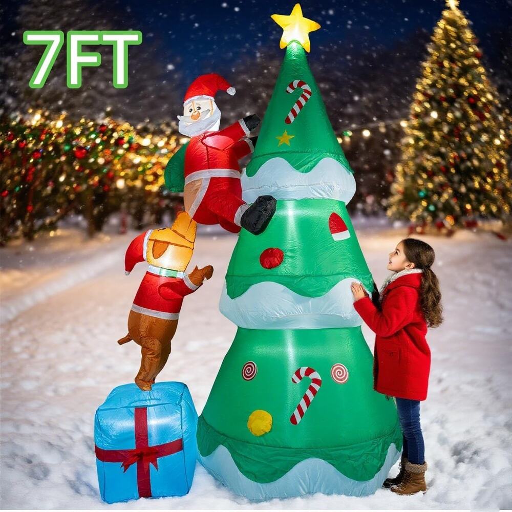 7FT Inflatable Christmas Tree , Santa Claus Blow UP LED‎ Outdoor Yard Decoration